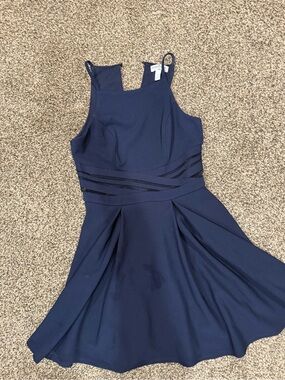 Women's Navy Fit & Flare Dress with Waistband Detail
